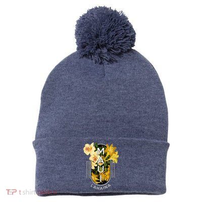 Hawaii Lahaina Maui Floral Pom Pom 12in Knit Beanie