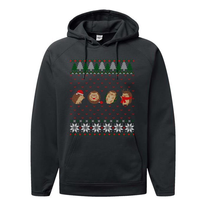 Hedgehogs Lover Merry Christmas Ugly Xmas Performance Fleece Hoodie