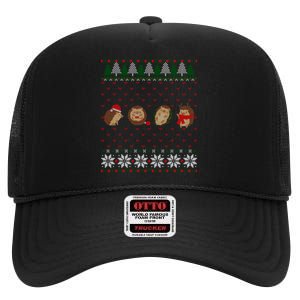 Hedgehogs Lover Merry Christmas Ugly Xmas High Crown Mesh Back Trucker Hat