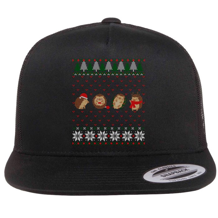 Hedgehogs Lover Merry Christmas Ugly Xmas Flat Bill Trucker Hat