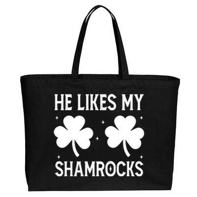 He Likes My Shamrocks Funny St Patricks Day Cotton Canvas Jumbo Tote