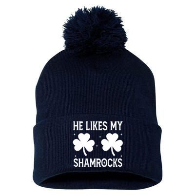 He Likes My Shamrocks Funny St Patricks Day Pom Pom 12in Knit Beanie