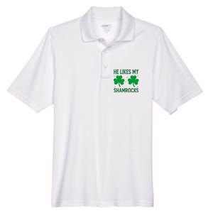 He Likes My Shamrocks Funny St Patricks Day Men's Origin Performance Pique Polo