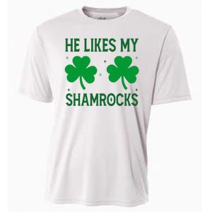 He Likes My Shamrocks Funny St Patricks Day Cooling Performance Crew T-Shirt