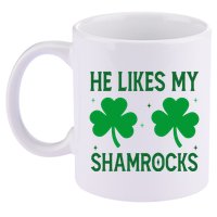 He Likes My Shamrocks Funny St Patricks Day 11oz C Handle Ceramic Mug