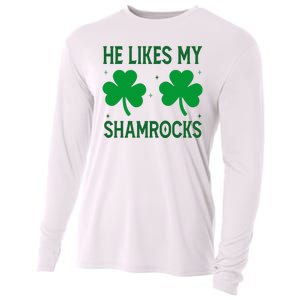 He Likes My Shamrocks Funny St Patricks Day Cooling Performance Long Sleeve Crew