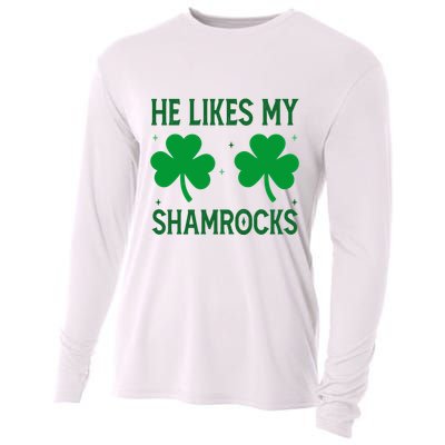 He Likes My Shamrocks Funny St Patricks Day Cooling Performance Long Sleeve Crew