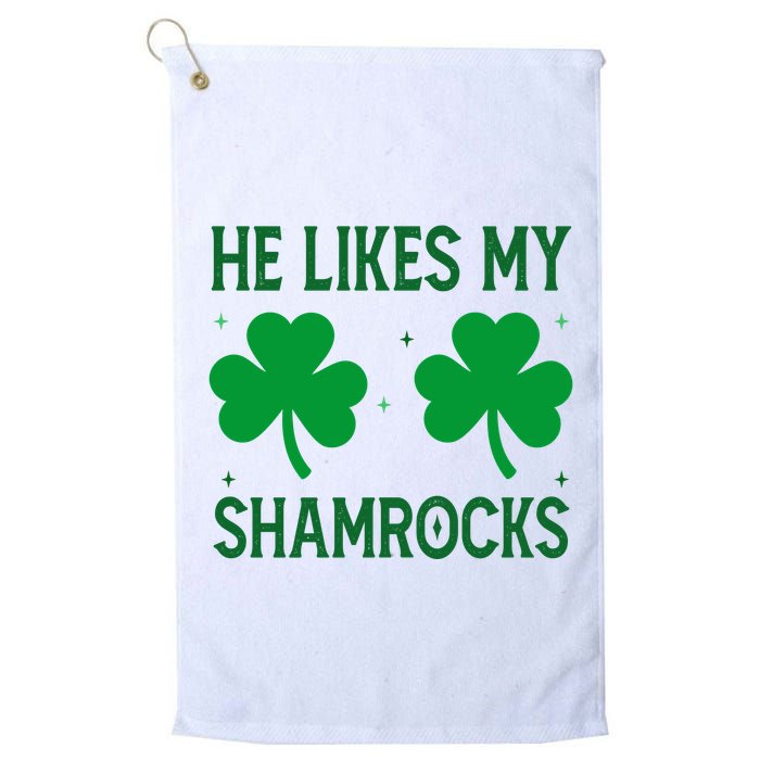 He Likes My Shamrocks Funny St Patricks Day Golf Towel
