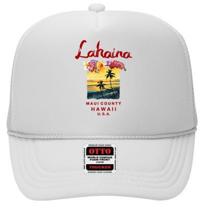 Hawaii Lahaina Maui Vintage Hawaiian High Crown Mesh Back Trucker Hat