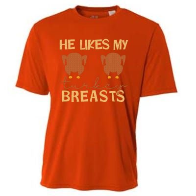 He Likes My Turkey Breasts Couple Matching Thanksgiving Cooling Performance Crew T-Shirt