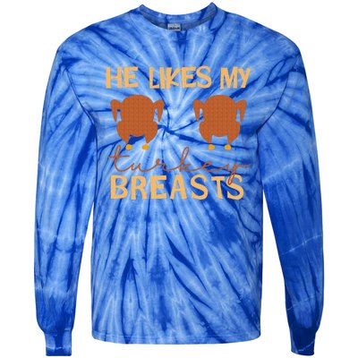 He Likes My Turkey Breasts Couple Matching Thanksgiving Tie-Dye Long Sleeve Shirt