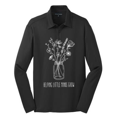 Helping Little Minds Grow Teacher Life Silk Touch Performance Long Sleeve Polo