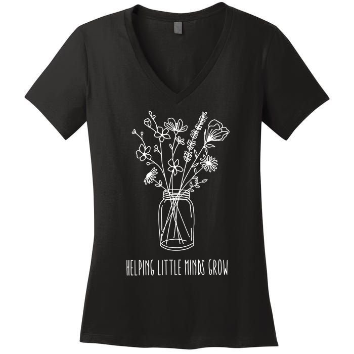 Helping Little Minds Grow Teacher Life Women's V-Neck T-Shirt