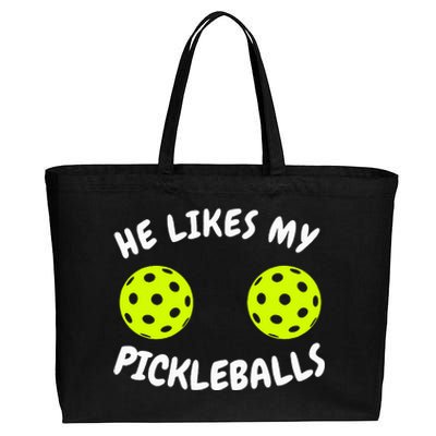 He Likes My Pickleballs Couple Pickleball Matching Cotton Canvas Jumbo Tote