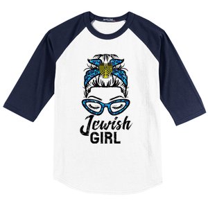 Hanukkah Leopard Messy Bun Jewish Girl Chanukah Baseball Sleeve Shirt