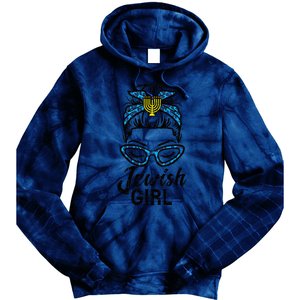 Hanukkah Leopard Messy Bun Jewish Girl Chanukah Tie Dye Hoodie