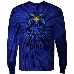 Hanukkah Leopard Messy Bun Jewish Girl Chanukah Tie-Dye Long Sleeve Shirt