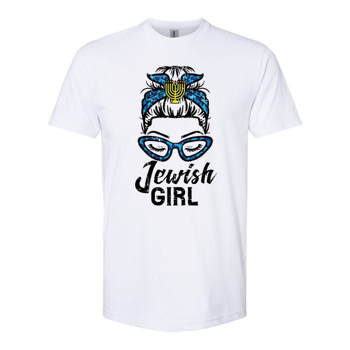 Hanukkah Leopard Messy Bun Jewish Girl Chanukah Softstyle CVC T-Shirt