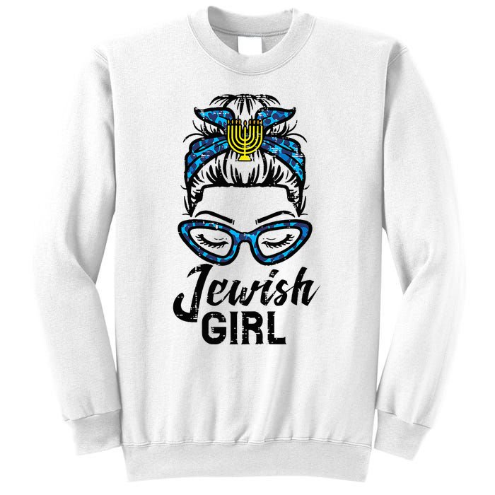 Hanukkah Leopard Messy Bun Jewish Girl Chanukah Sweatshirt