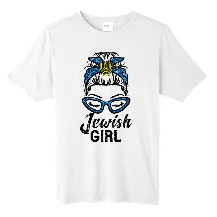 Hanukkah Leopard Messy Bun Jewish Girl Chanukah Tall Fusion ChromaSoft Performance T-Shirt