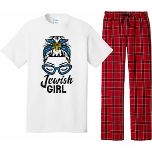 Hanukkah Leopard Messy Bun Jewish Girl Chanukah Pajama Set