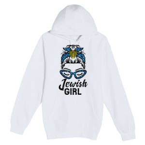 Hanukkah Leopard Messy Bun Jewish Girl Chanukah Premium Pullover Hoodie