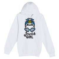 Hanukkah Leopard Messy Bun Jewish Girl Chanukah Premium Pullover Hoodie