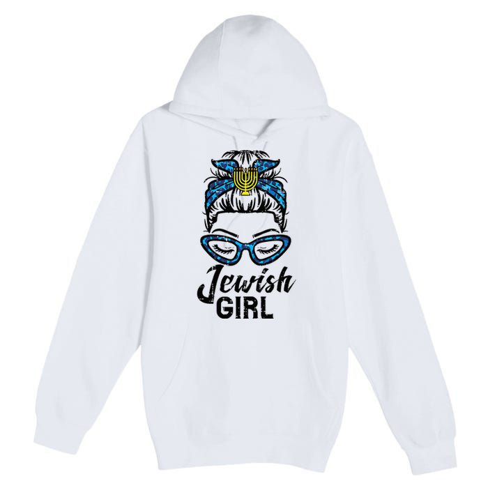 Hanukkah Leopard Messy Bun Jewish Girl Chanukah Premium Pullover Hoodie