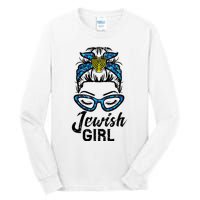 Hanukkah Leopard Messy Bun Jewish Girl Chanukah Tall Long Sleeve T-Shirt