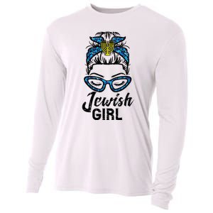 Hanukkah Leopard Messy Bun Jewish Girl Chanukah Cooling Performance Long Sleeve Crew