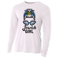 Hanukkah Leopard Messy Bun Jewish Girl Chanukah Cooling Performance Long Sleeve Crew