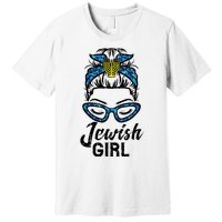 Hanukkah Leopard Messy Bun Jewish Girl Chanukah Premium T-Shirt