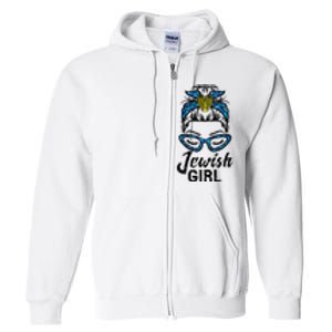 Hanukkah Leopard Messy Bun Jewish Girl Chanukah Full Zip Hoodie