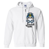 Hanukkah Leopard Messy Bun Jewish Girl Chanukah Full Zip Hoodie