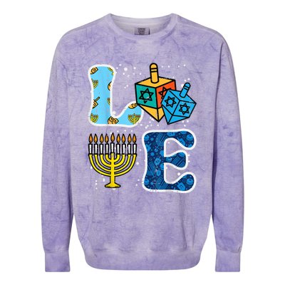 Hanukkah Love Menorah Dreidel Chanukah Jewish Colorblast Crewneck Sweatshirt