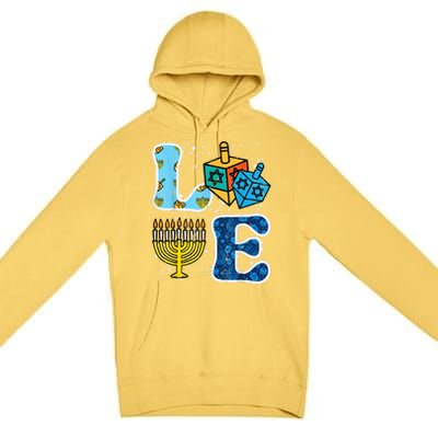 Hanukkah Love Menorah Dreidel Chanukah Jewish Premium Pullover Hoodie