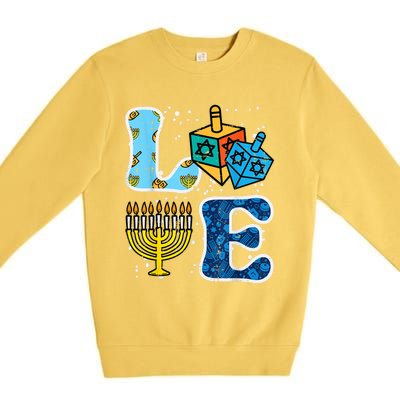 Hanukkah Love Menorah Dreidel Chanukah Jewish Premium Crewneck Sweatshirt