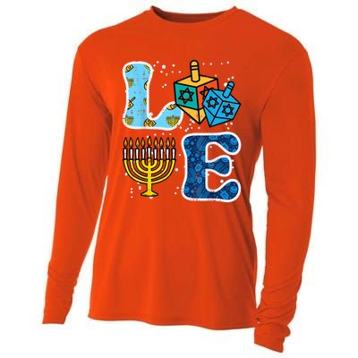 Hanukkah Love Menorah Dreidel Chanukah Jewish Cooling Performance Long Sleeve Crew