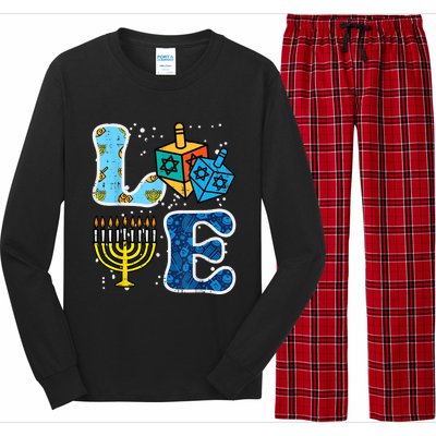 Hanukkah Love Menorah Dreidel Chanukah Jewish Long Sleeve Pajama Set