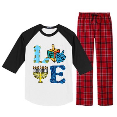 Hanukkah Love Menorah Dreidel Chanukah Jewish Raglan Sleeve Pajama Set