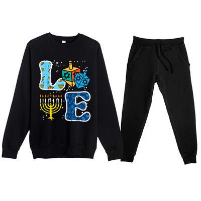 Hanukkah Love Menorah Dreidel Chanukah Jewish Premium Crewneck Sweatsuit Set