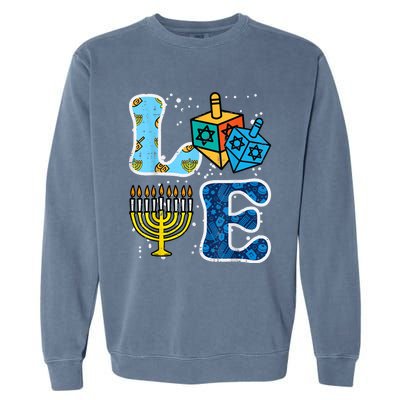 Hanukkah Love Menorah Dreidel Chanukah Jewish Garment-Dyed Sweatshirt