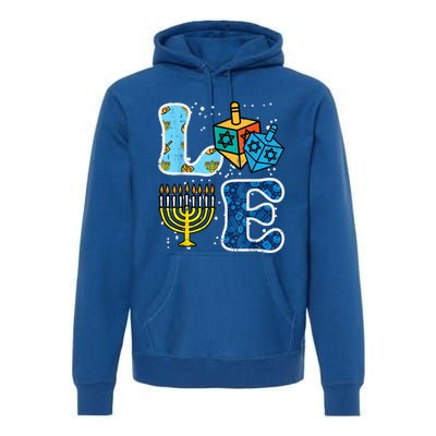 Hanukkah Love Menorah Dreidel Chanukah Jewish Premium Hoodie