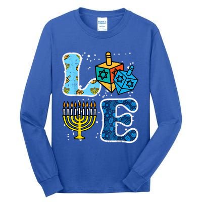 Hanukkah Love Menorah Dreidel Chanukah Jewish Tall Long Sleeve T-Shirt