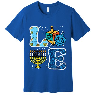 Hanukkah Love Menorah Dreidel Chanukah Jewish Premium T-Shirt