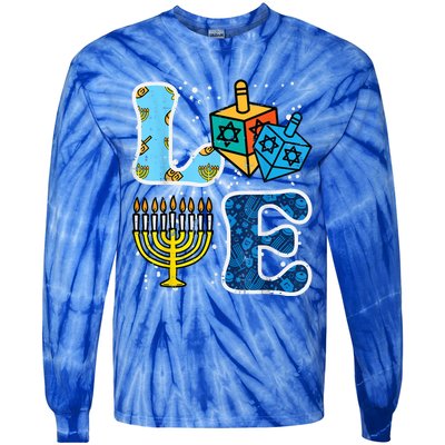 Hanukkah Love Menorah Dreidel Chanukah Jewish Tie-Dye Long Sleeve Shirt