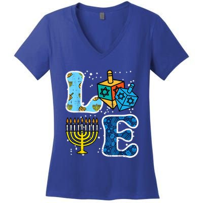 Hanukkah Love Menorah Dreidel Chanukah Jewish Women's V-Neck T-Shirt