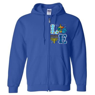 Hanukkah Love Menorah Dreidel Chanukah Jewish Full Zip Hoodie