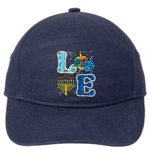 Hanukkah Love Menorah Dreidel Chanukah Jewish 7-Panel Snapback Hat