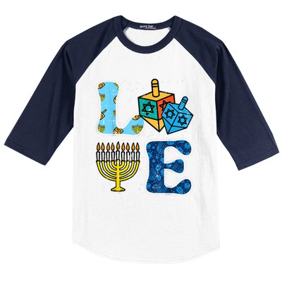 Hanukkah Love Menorah Dreidel Chanukah Jewish Baseball Sleeve Shirt